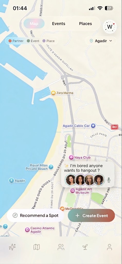 LeCocon app, live map of events and places